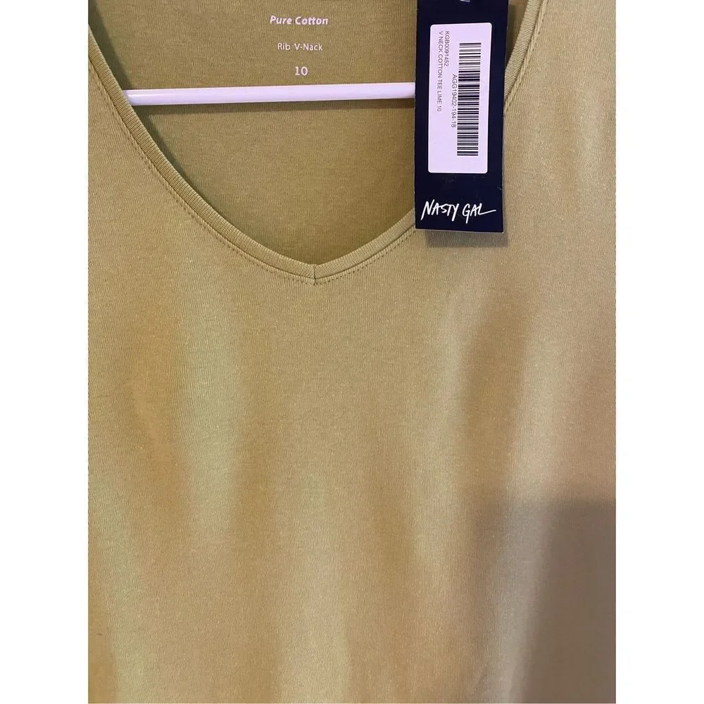 Nasty Gal Lime Green V Neck T Shirt Size 10 - Picture 7 of 9